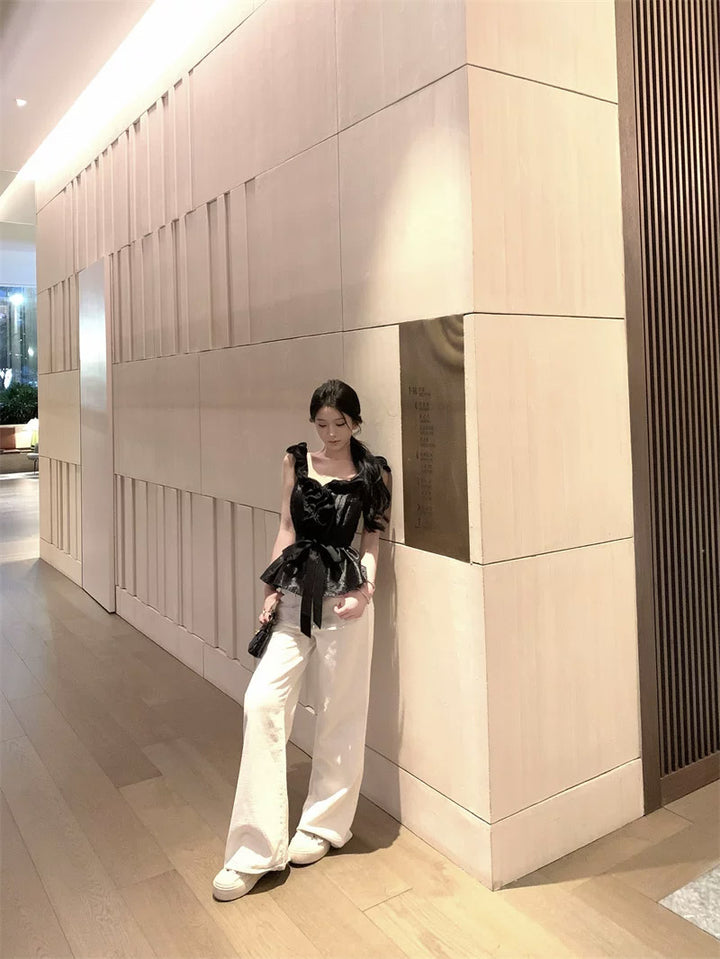 【tops】リボン付きギャザーフリルトップス Q8639