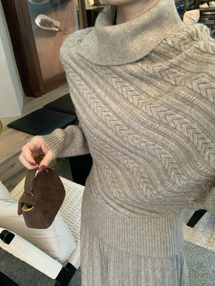 【set】ハイネックニットトップス×ロングスカートセット Q9253