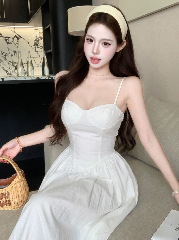 【dress】胸パット付きロングキャミワンピース Q8574