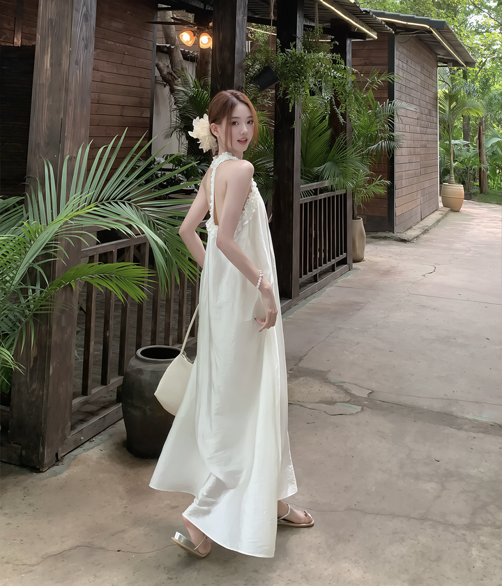 【dress】ノースリーブＴストラップバックロングワンピース Q8593
