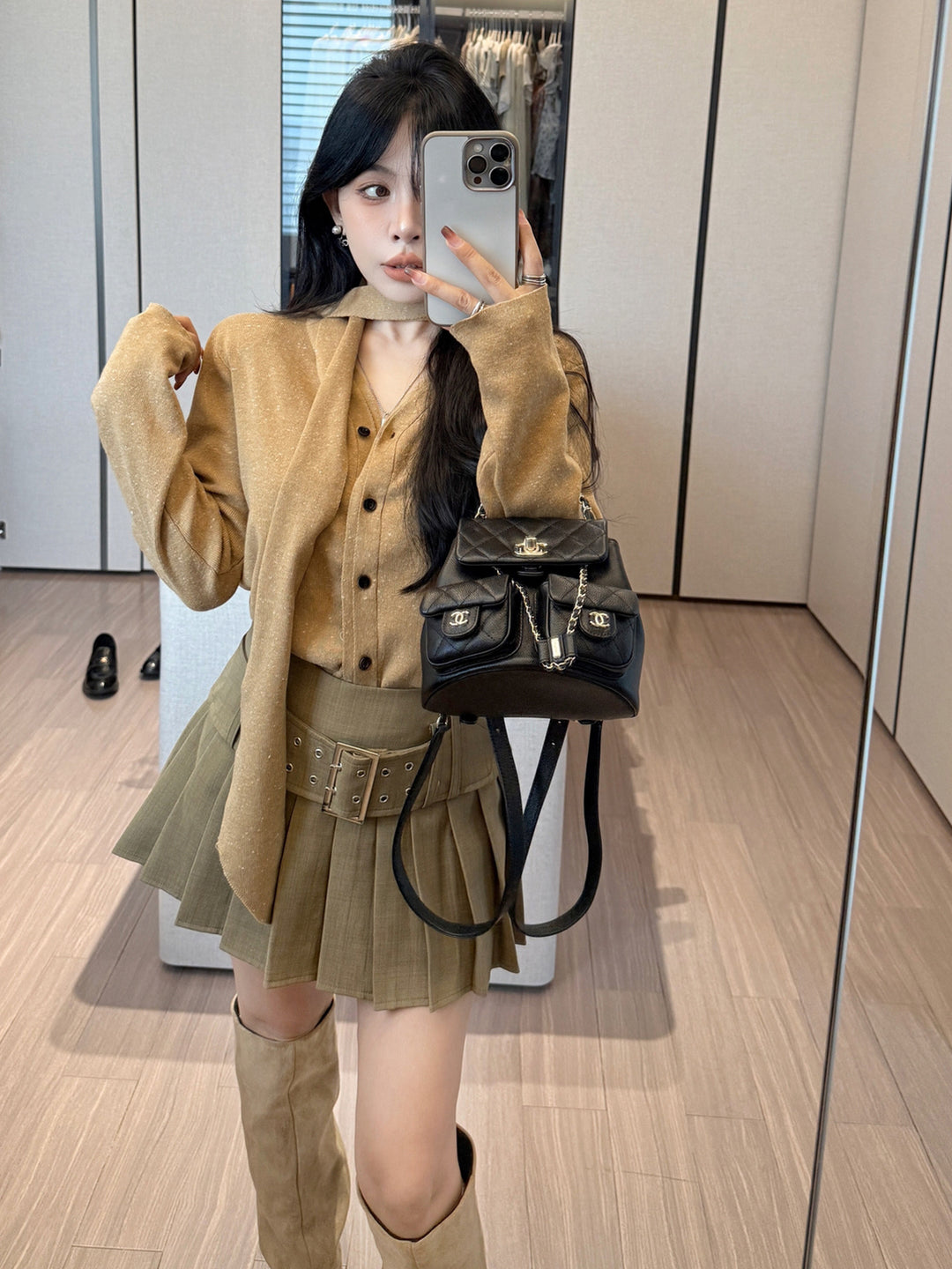 【outer】スカーフ付きニットカーディガン Q9219