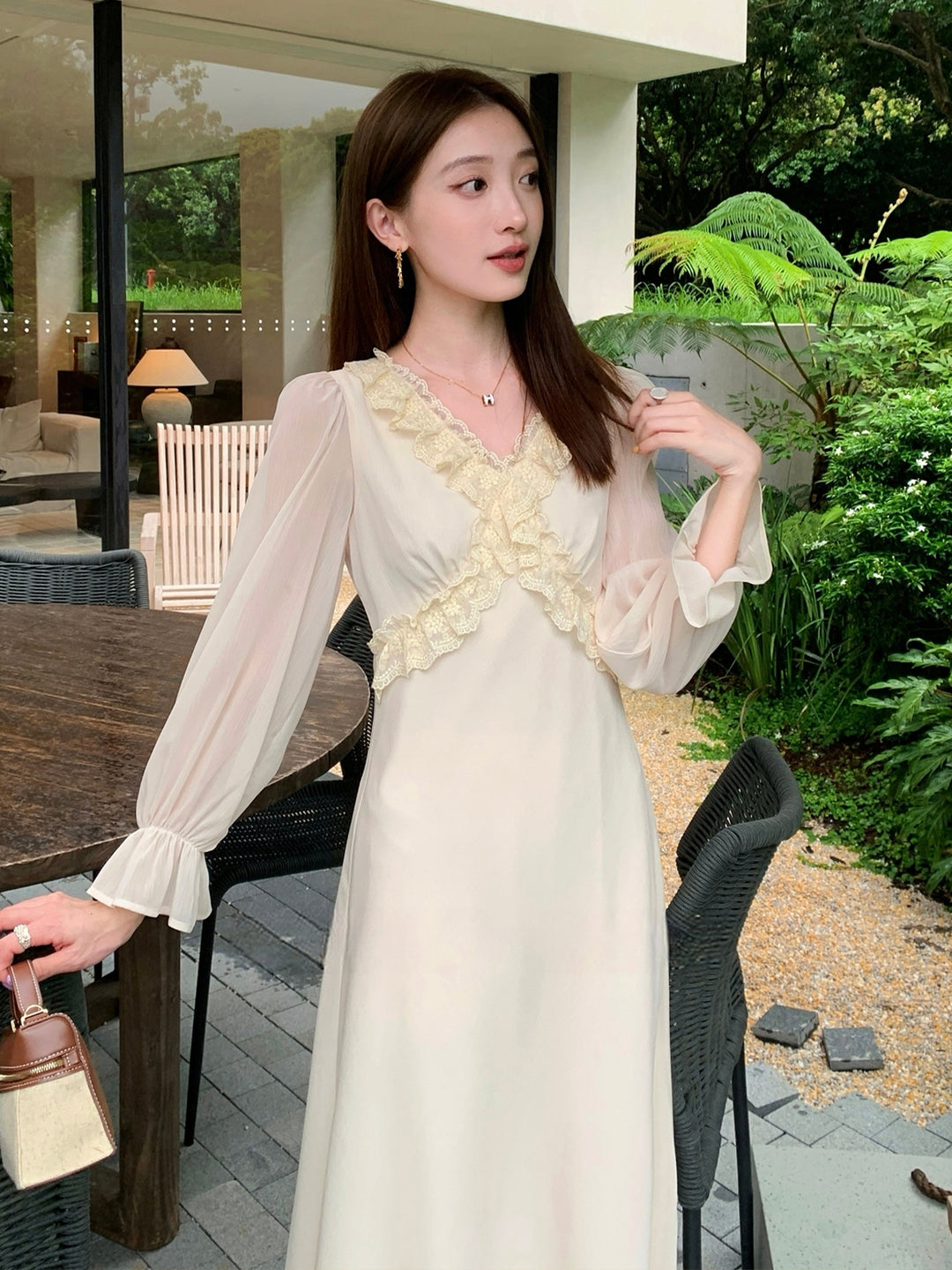 【dress】ギャザーフリルロングワンピース Q8933