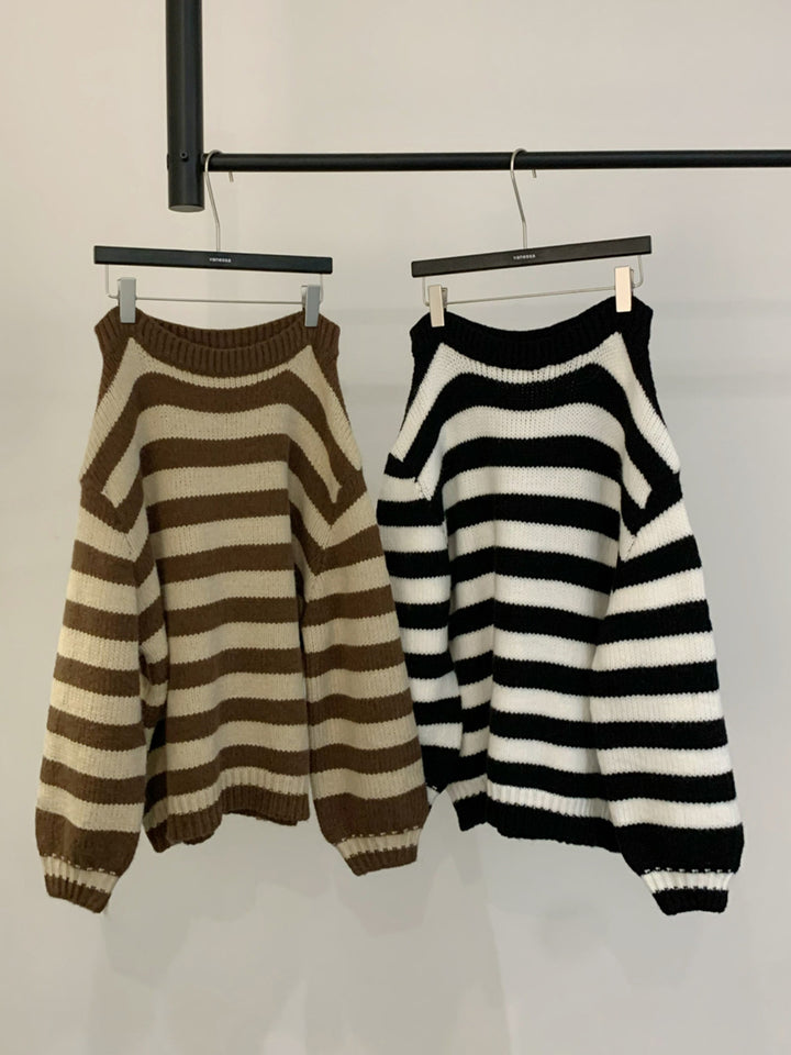 【tops】ボーダー柄ニットトップス Q9284