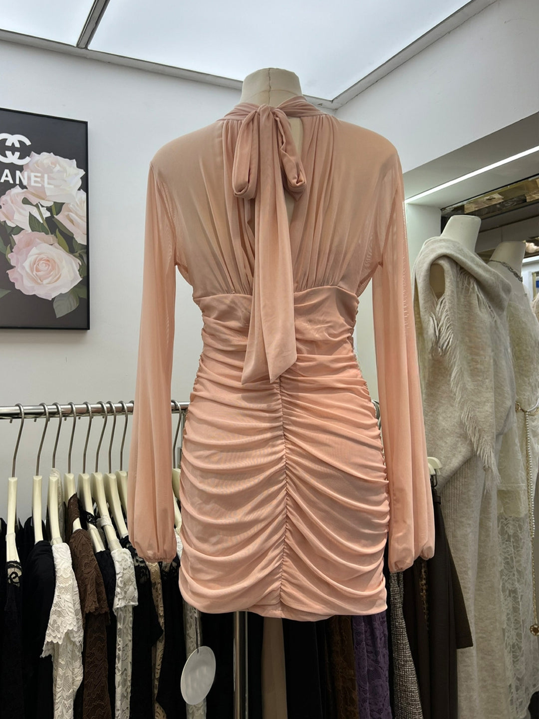 【dress】チュールドッキングギャザーワンピース Q9325