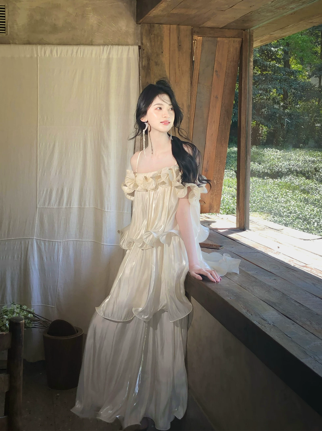 【dress】ギャザーフリルロングキャミワンピース Q8553