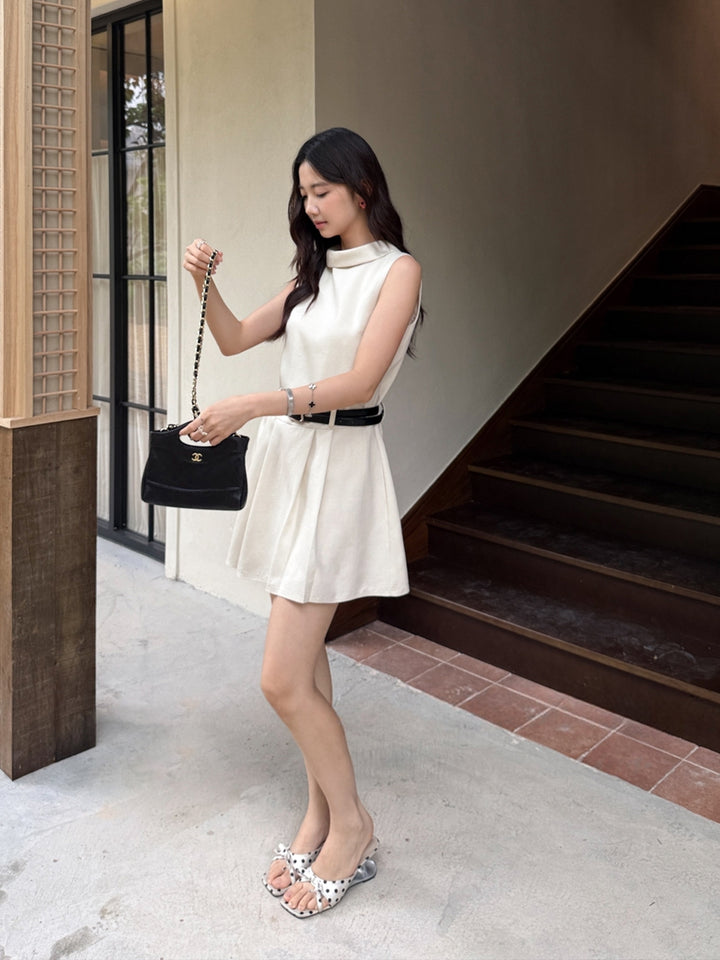 【dress】ベルト付きノースリーブミニワンピース Q8669