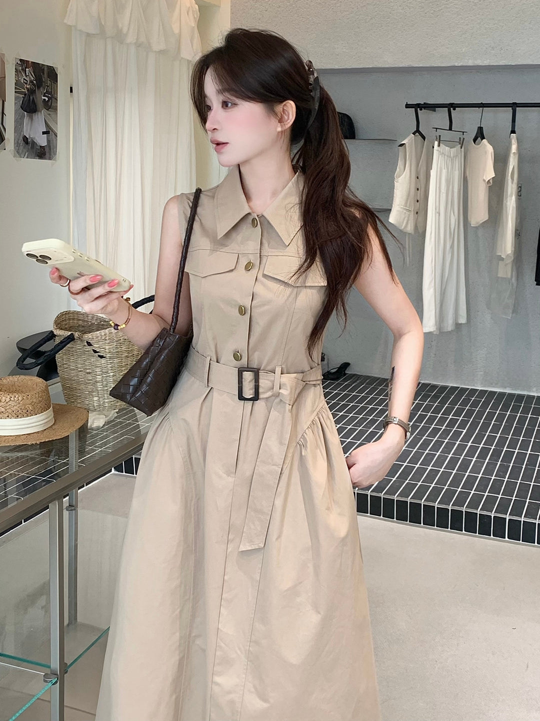 【dress】ノースリーブAラインワンピース Q8655
