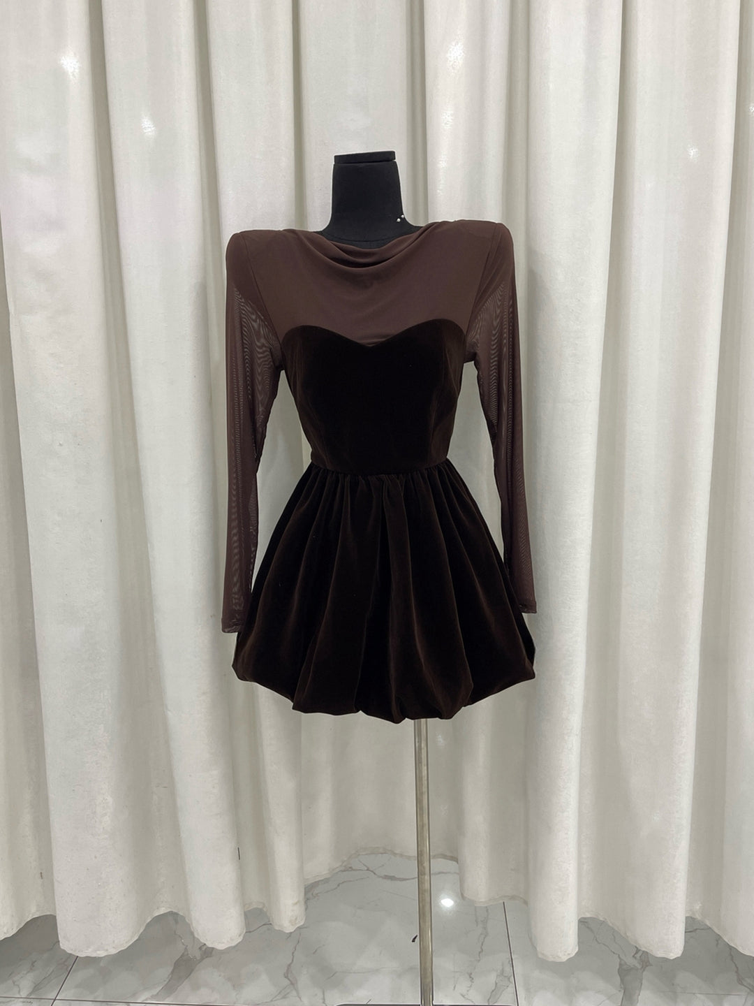 【dress】シアーチュールドッキングバルーンワンピース Q9090
