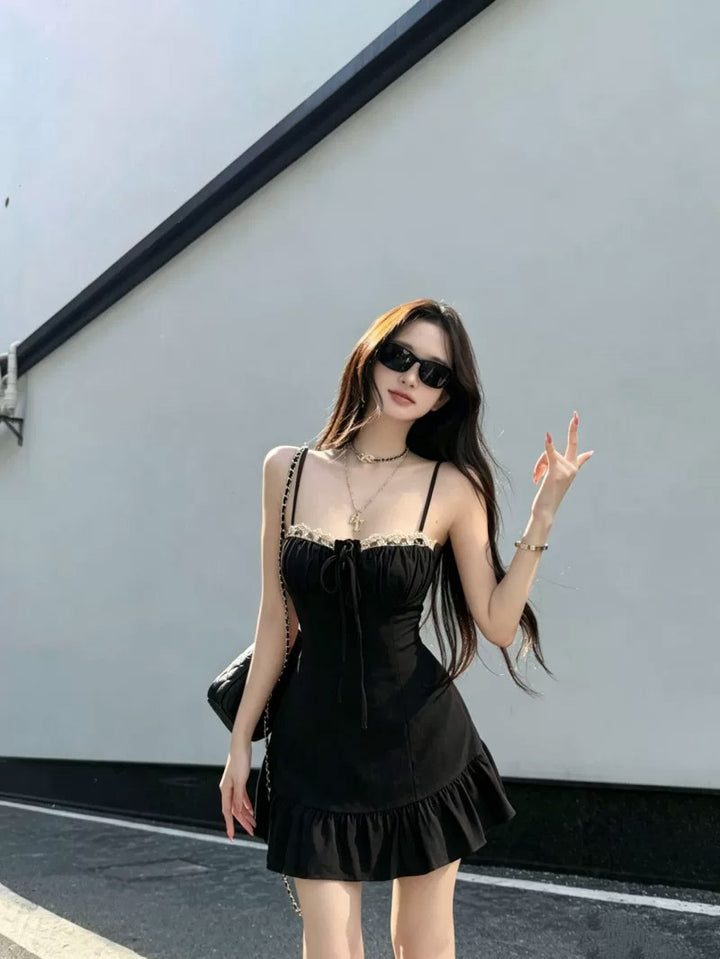 【dress】レースドッキングミニキャミワンピース Q8640