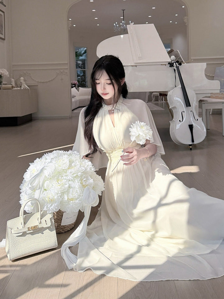 【dress】パール付きロングワンピース Q8684