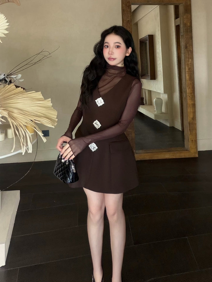 【dress】ラインストーン付きベストワンピース Q9087