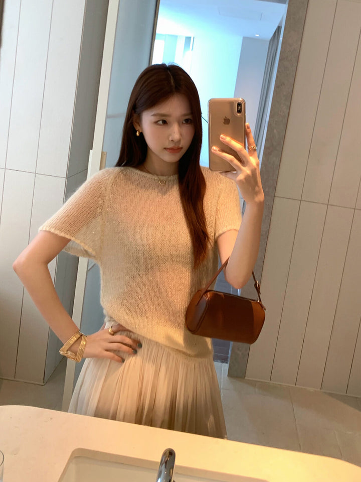 【tops】バックリボン半袖ニットトップス Q8979