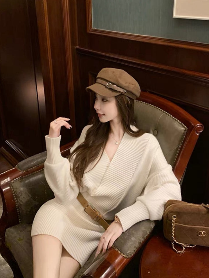 【dress】クロスネックニットワンピース Q9312