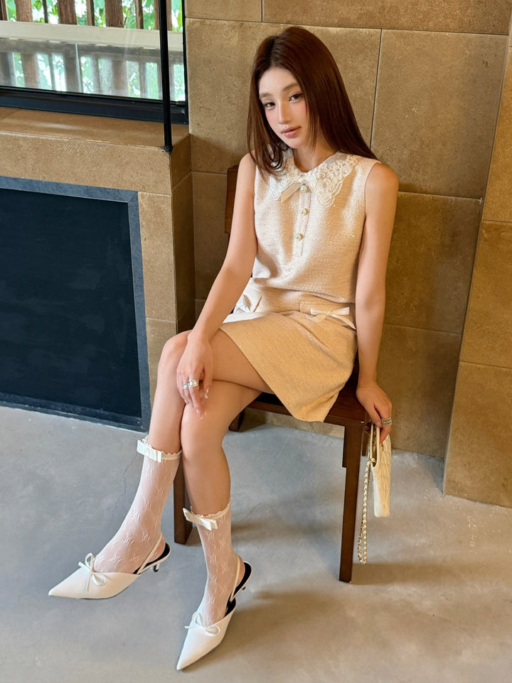 【dress】レースドッキングノースリーブワンピース Q8996