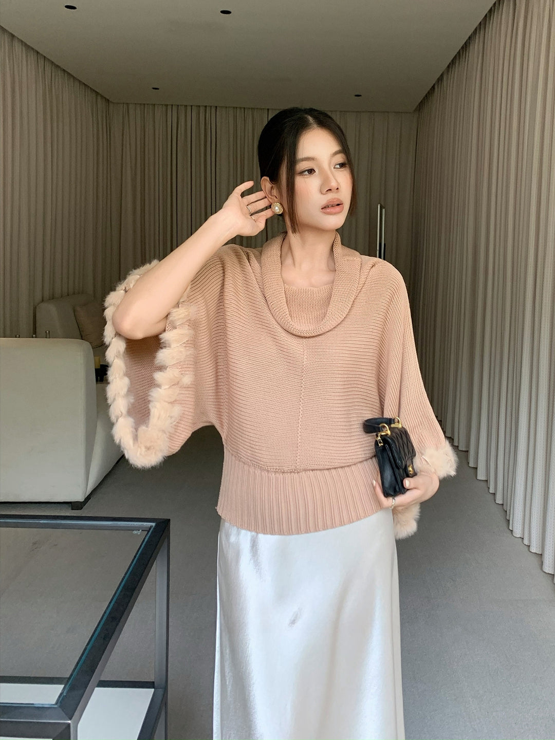 【tops】ファードッキングニットトップス Q9236
