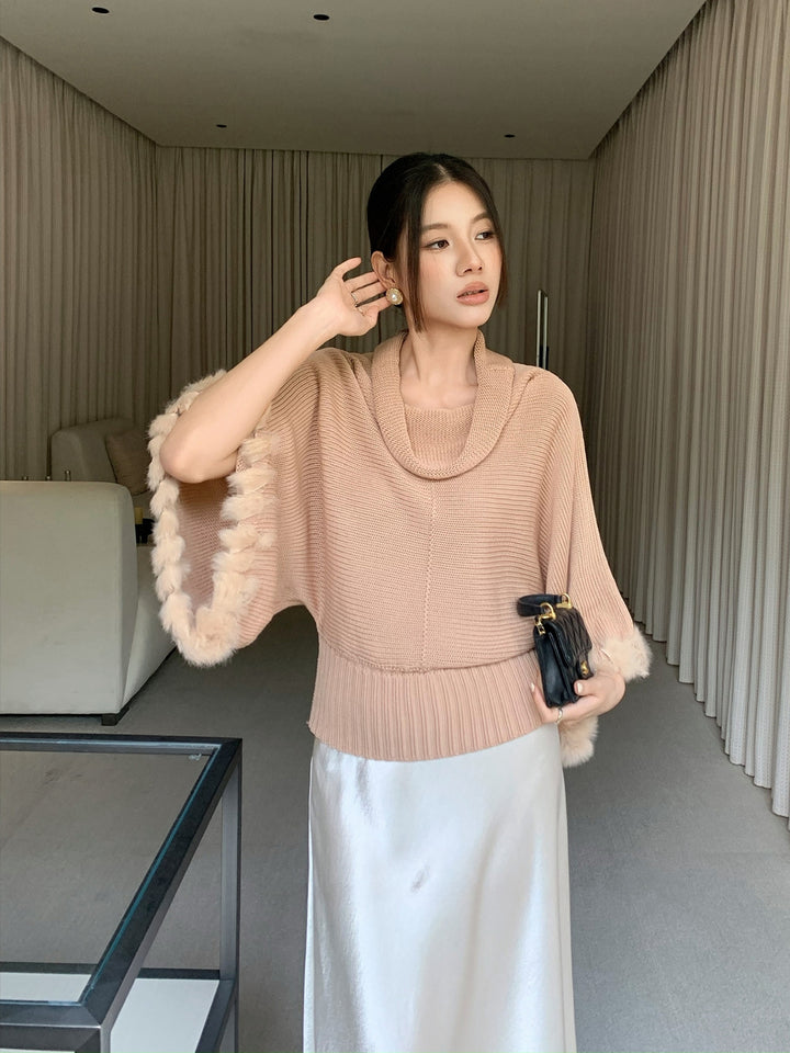 【tops】ファードッキングニットトップス Q9236