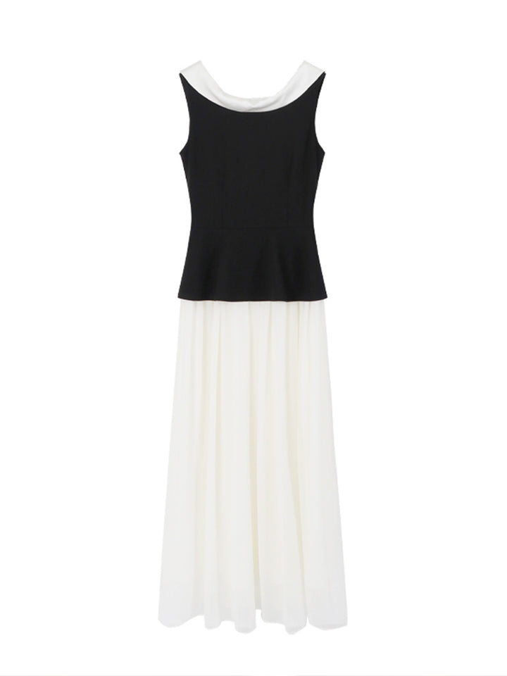 【dress】ノースリーブ配色ロングワンピース Q8749