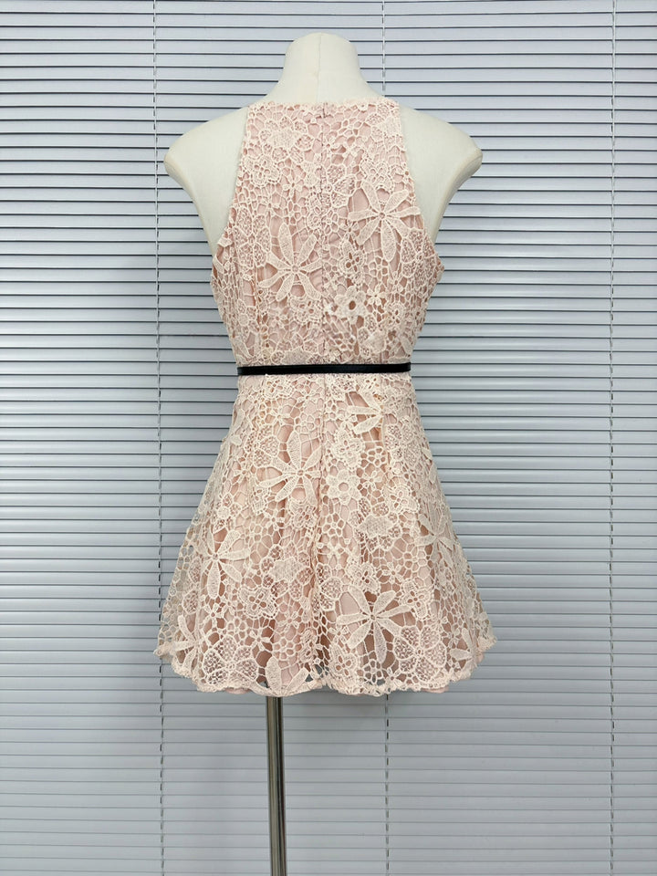 【dress】ベルト付きノースリーブレースワンピース Q8755