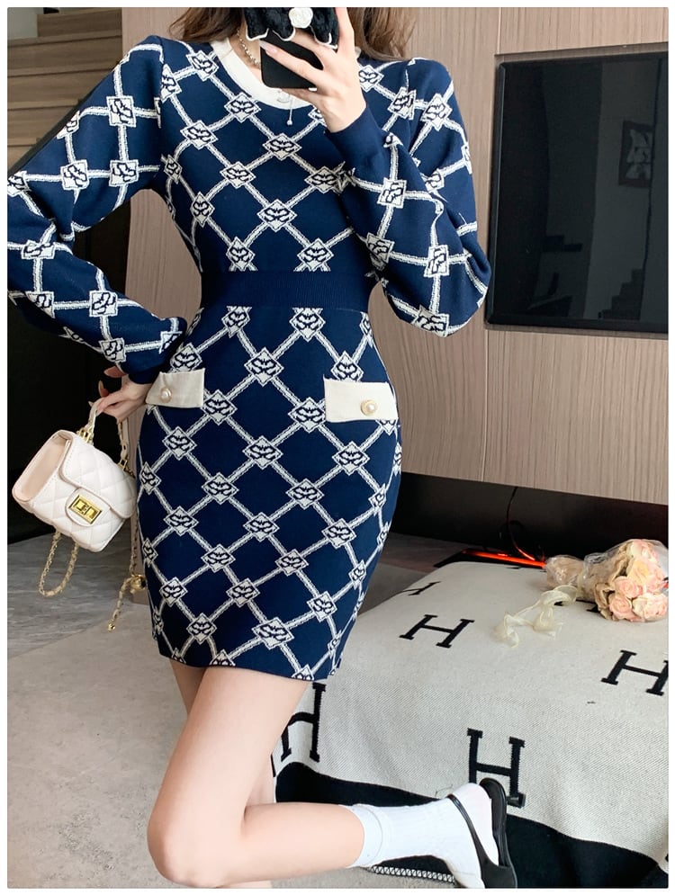 【dress】クルーネックニットワンピース　M17979