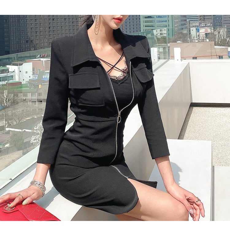 【dress】ファスナー折り襟ワンピース　M18240