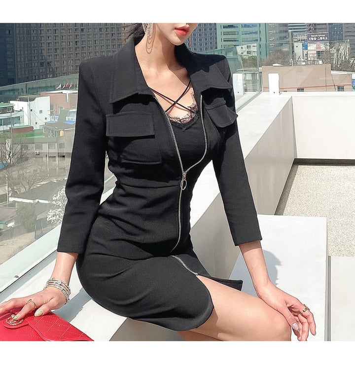 【dress】ファスナー折り襟ワンピース　M18240