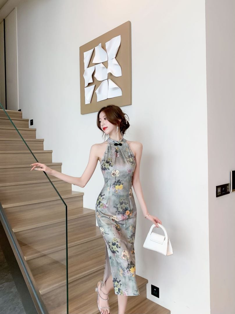 【dress】ノースリーブエレガントスリットデートワンピース　M17176