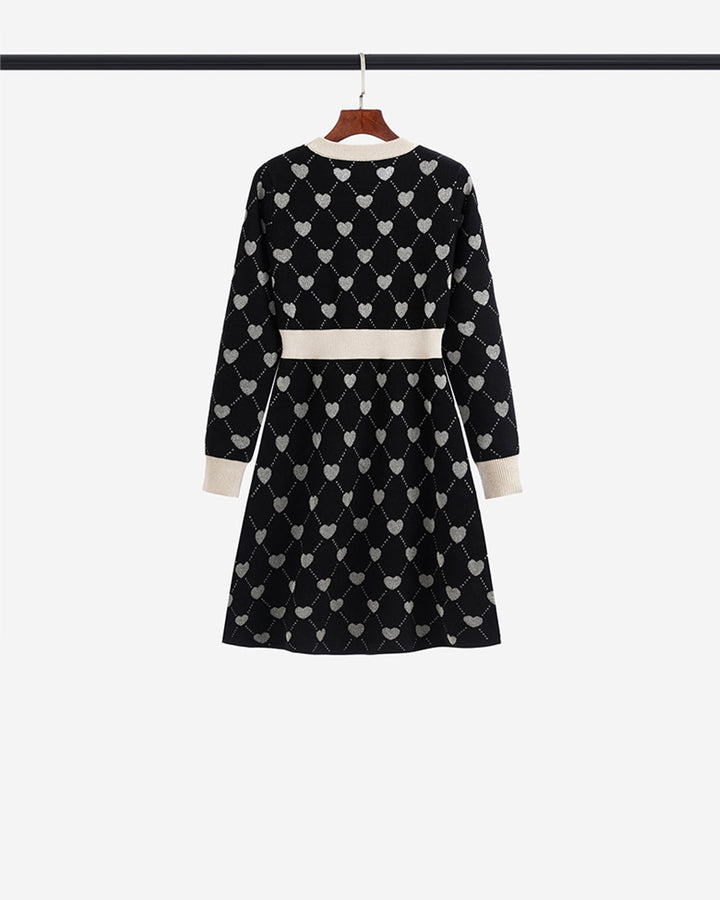 【dress】ハート柄ニットワンピース Q7296