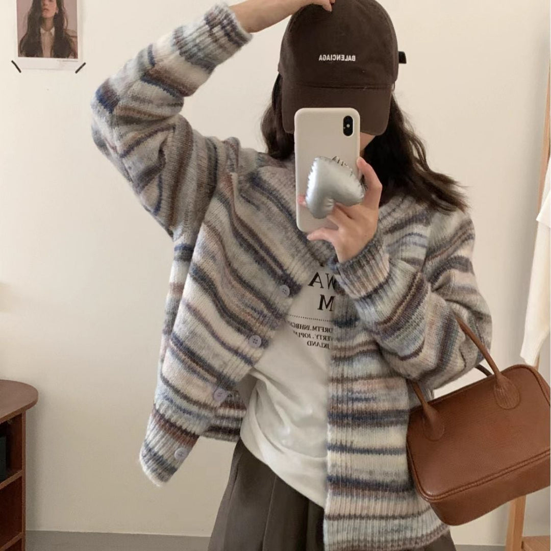 【outer】ボーダー柄ニットカーデ　M20362
