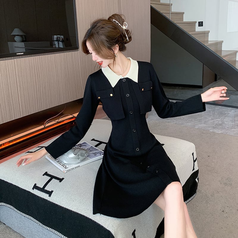 【dress】おしゃれ！エレガント切り替えニットワンピース　M17670