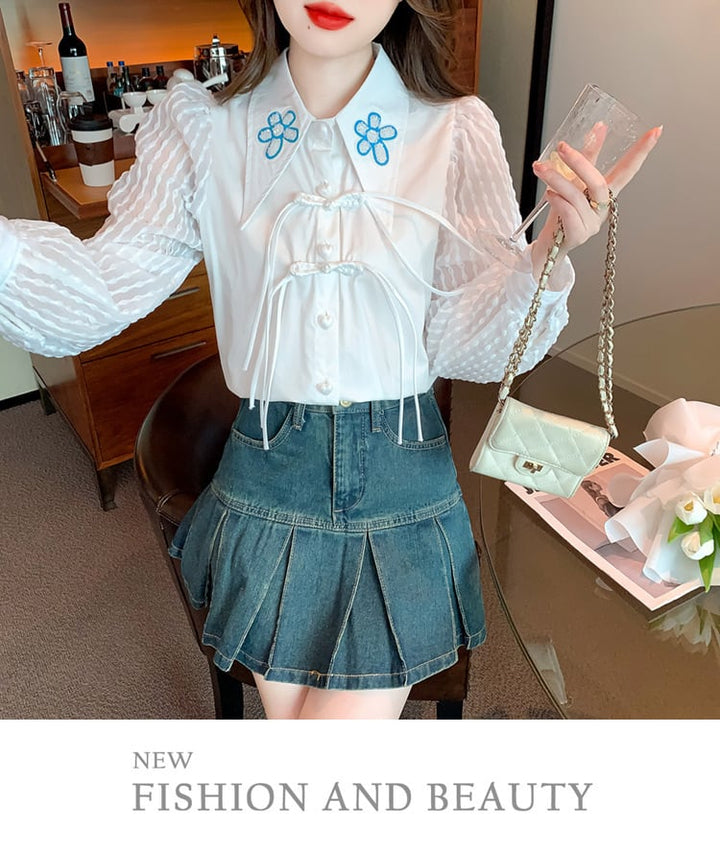 【tops】存在感 スウィートパフスリーブシャツトップス　M17649