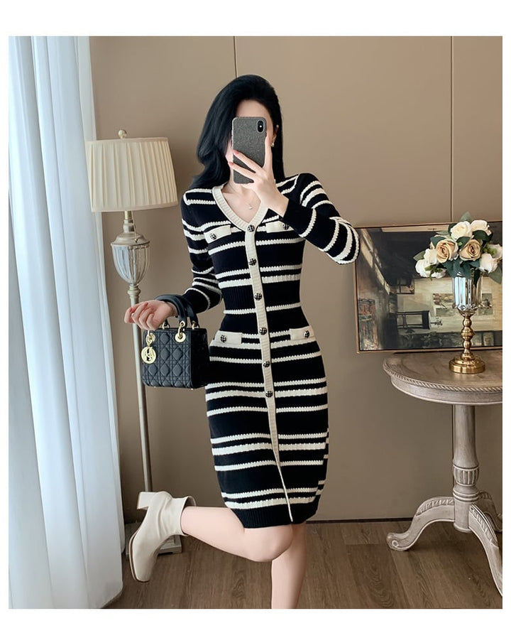 【dress】ボーダー柄ニットワンピース　M25353
