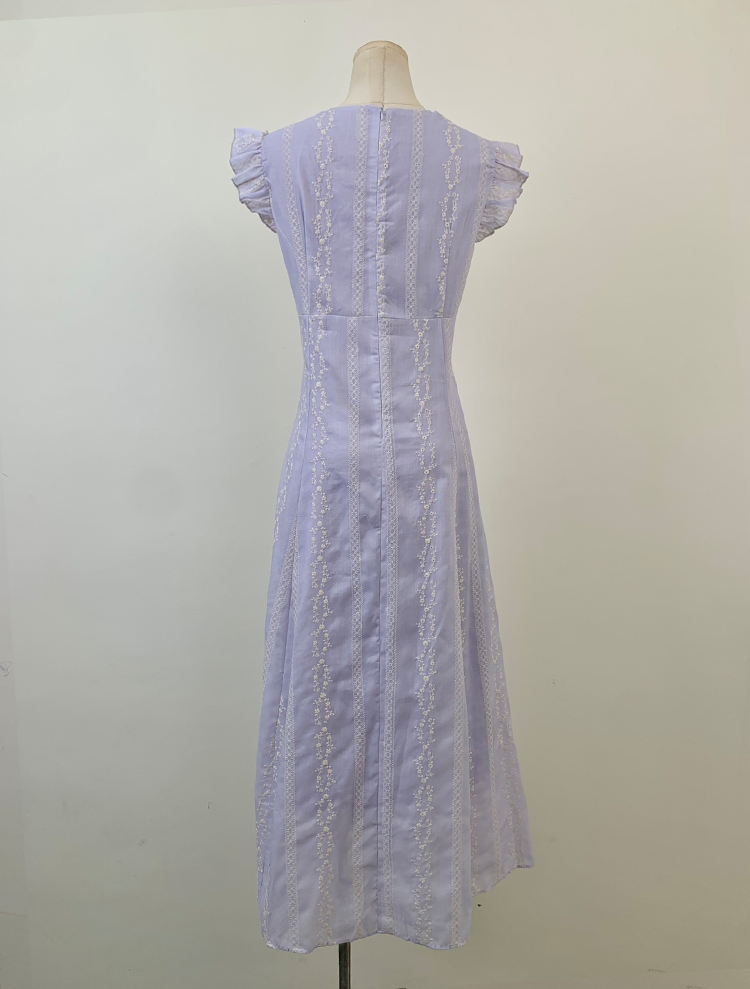 【dress】レースドッキングフラッタースリーブロングワンピース Q8531