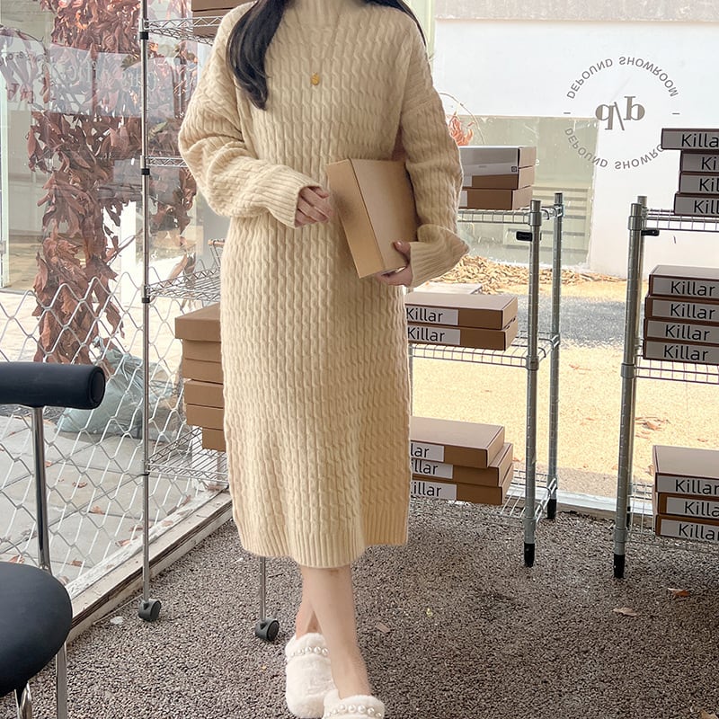 【dress】無地ニットワンピース　M18235