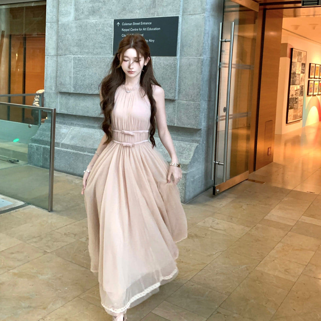 【dress】バックリボンチュールロングワンピース　N3217