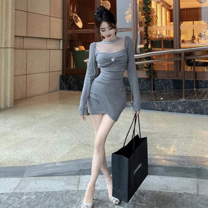 【dress】レース切り替えニットワンピース　M27692