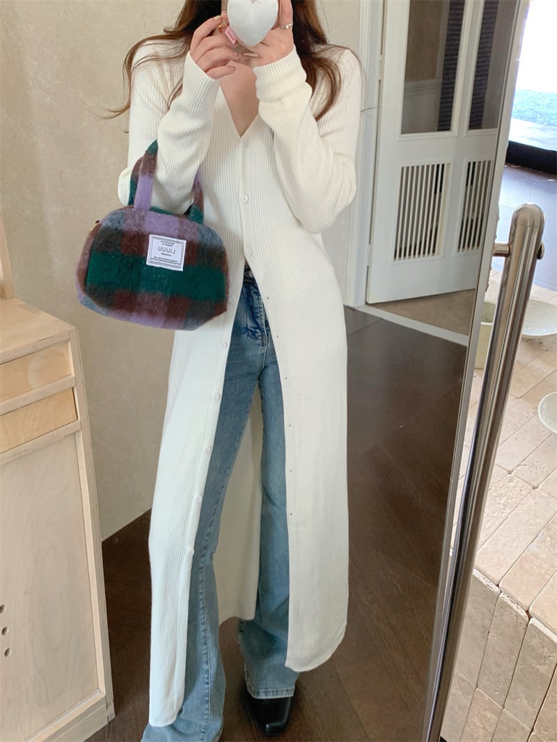 【outer】ロング丈スリットニットカーデ　M26801