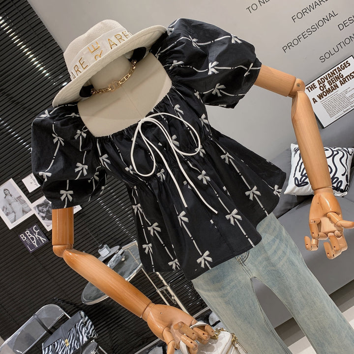 【tops】リボンプリントトップス　M25274