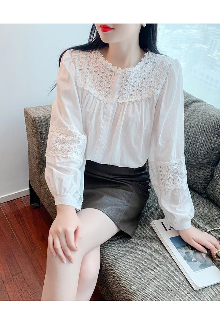 【tops】 爽やかな印象レース切り替え2色シャツトップス　M17297