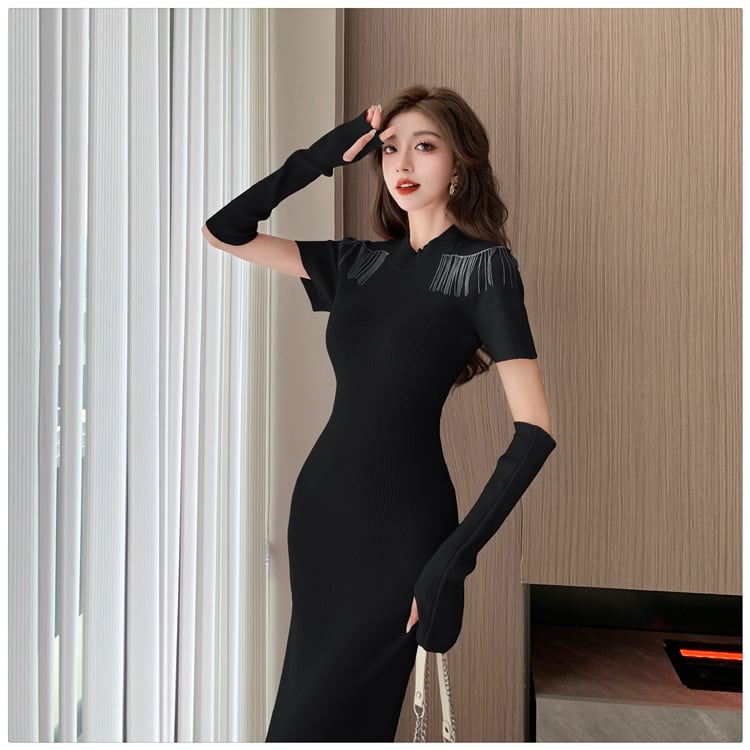 【dress】ニットワンピースアームカバー付き　M18252