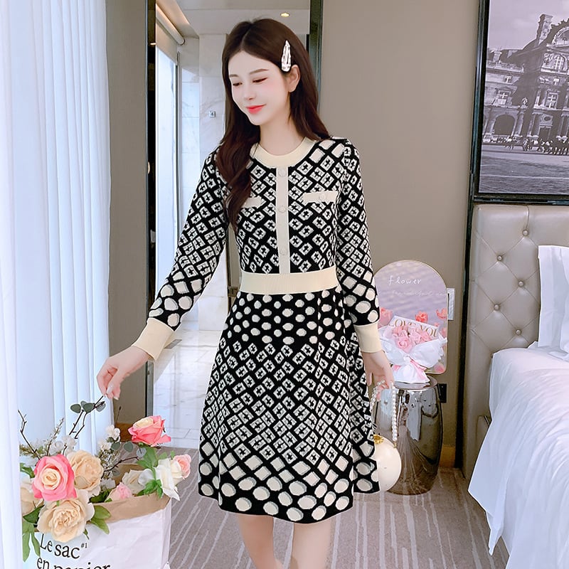 【dress】クルーネックニットワンピース　M18339