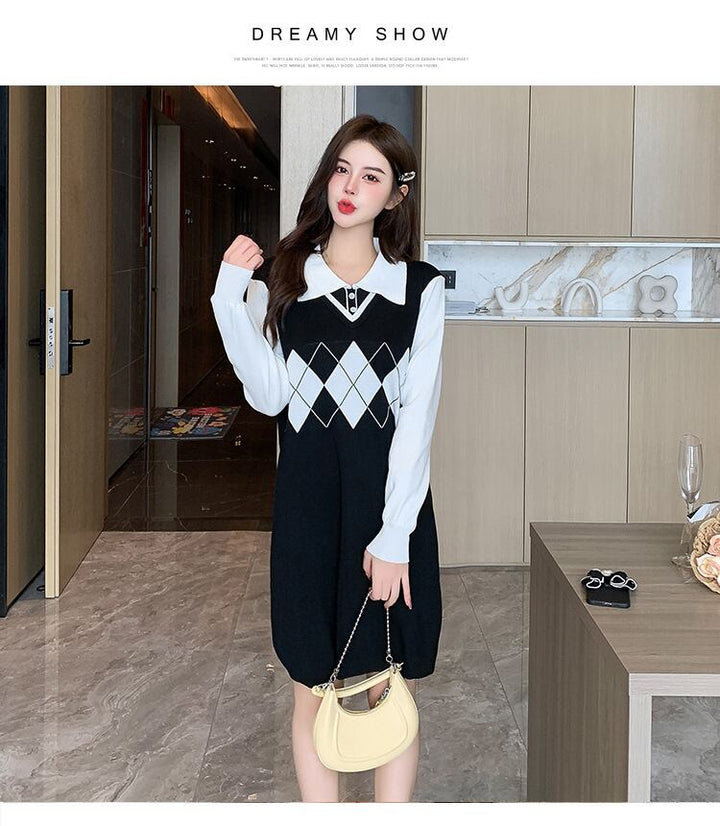 【dress】ドッキングニットワンピース　M18690