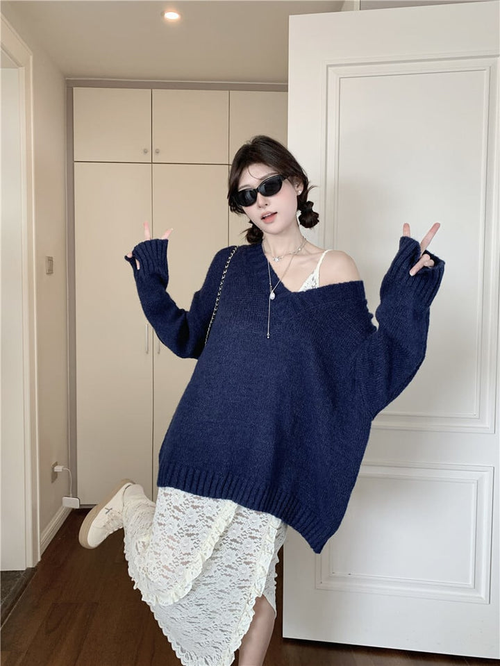 【set】ニットセーター+レースワンピースセット　M26558