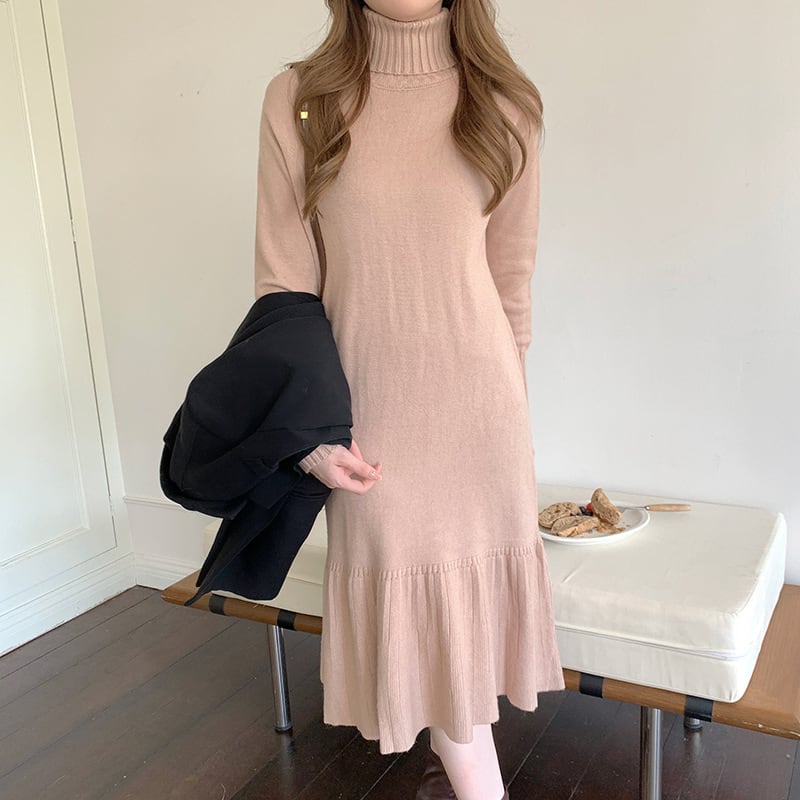【dress】ハイネックマーメイドニットワンピース　M18205