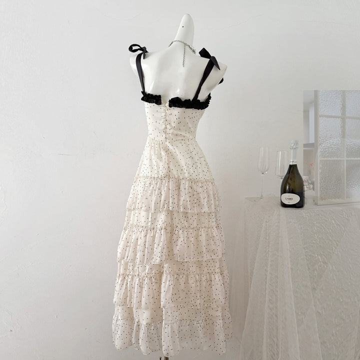 【dress】ショルダーリボンドット柄ワンピース　M32122