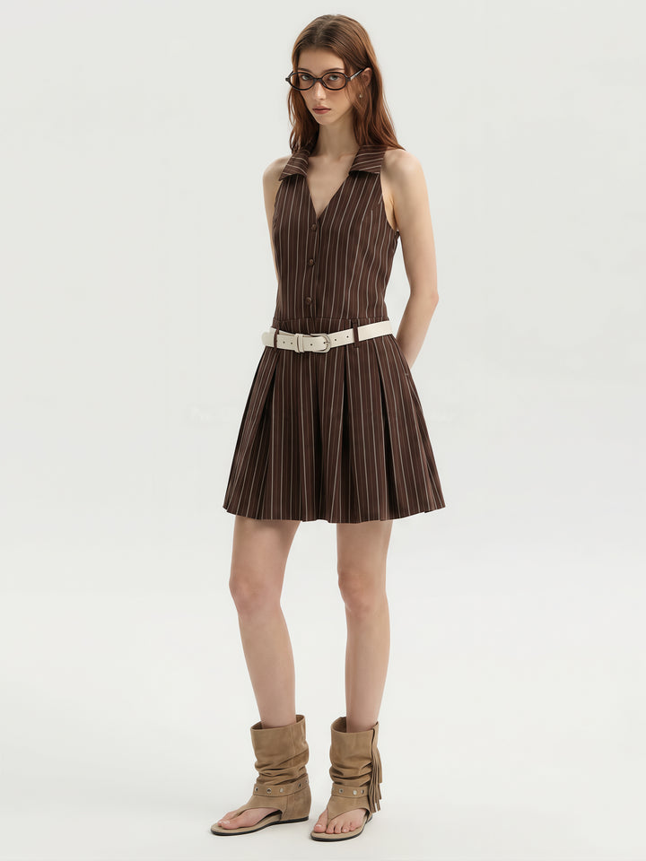 【dress】ノースリーブストライプ柄シャツワンピース Q8829