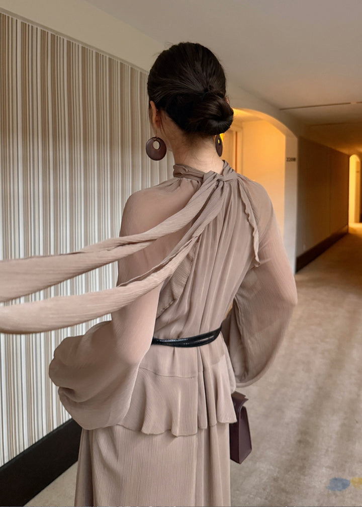 【dress】ベルト付きバックリボンロングワンピース Q8984