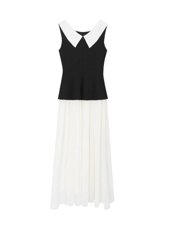 【dress】ノースリーブ配色ロングワンピース Q8749