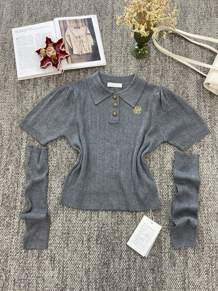【tops】アームカバー付きニットポロシャツ Q8949
