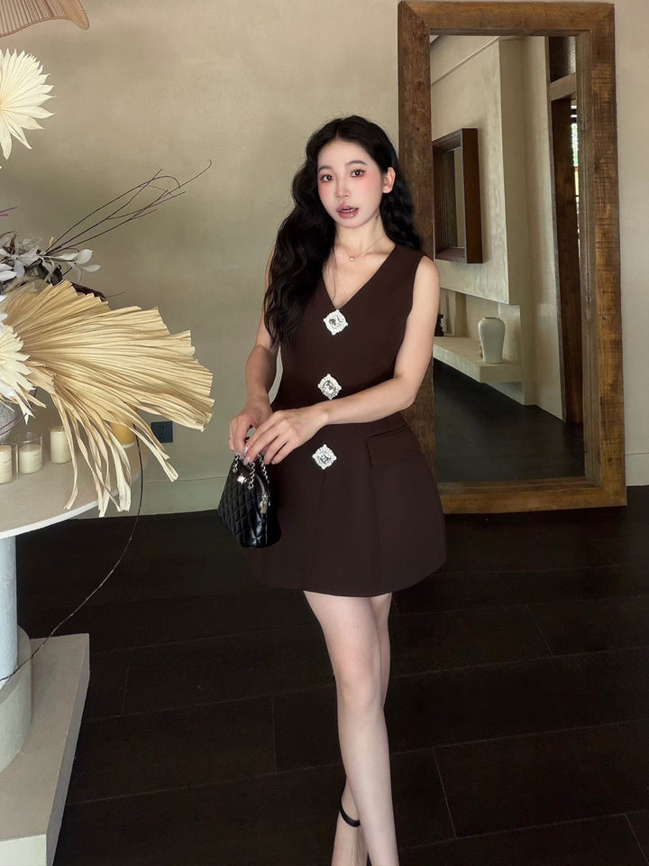 【dress】ラインストーン付きベストワンピース Q9087