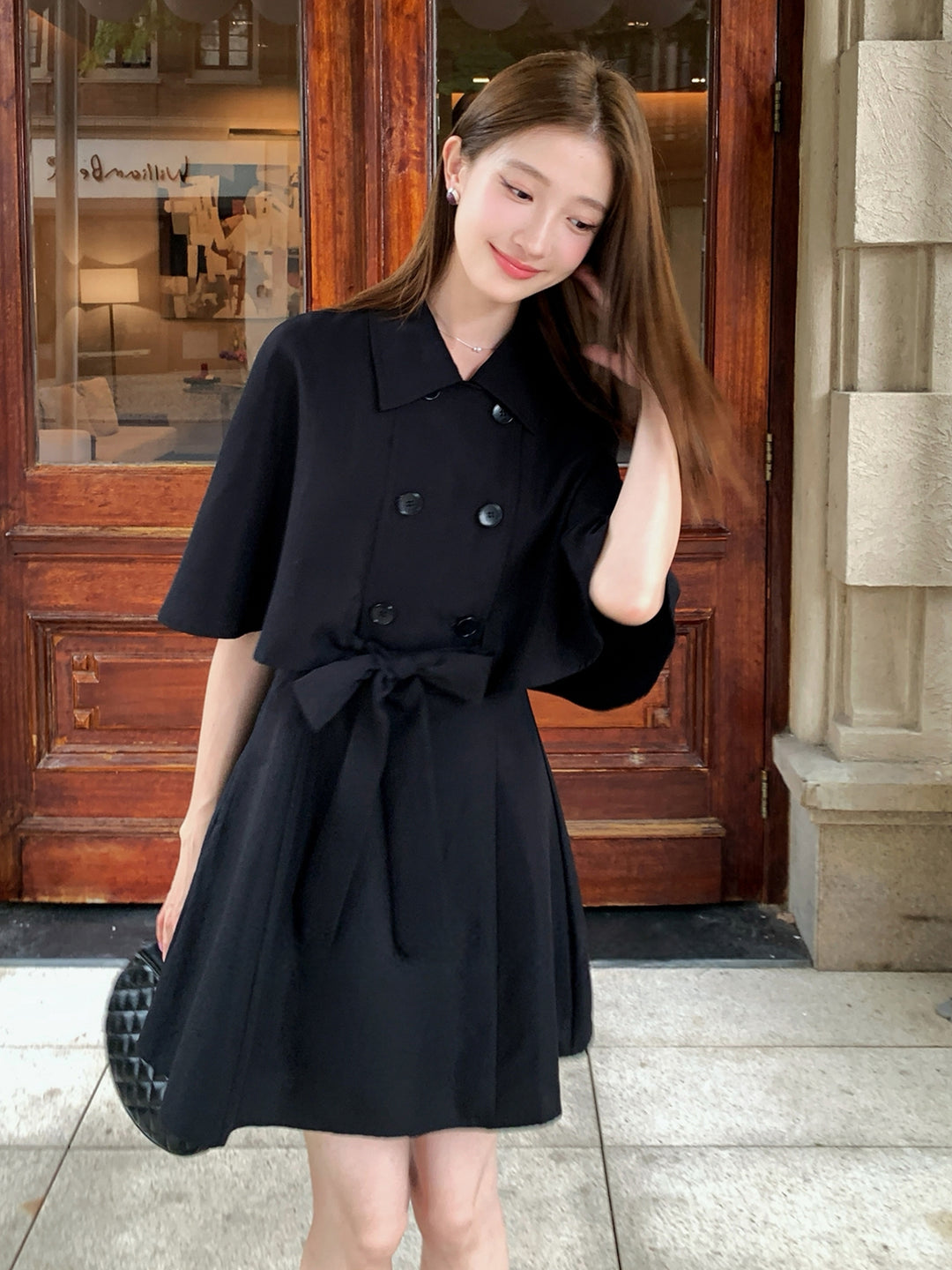 【dress】半袖ケープワンピース Q8963
